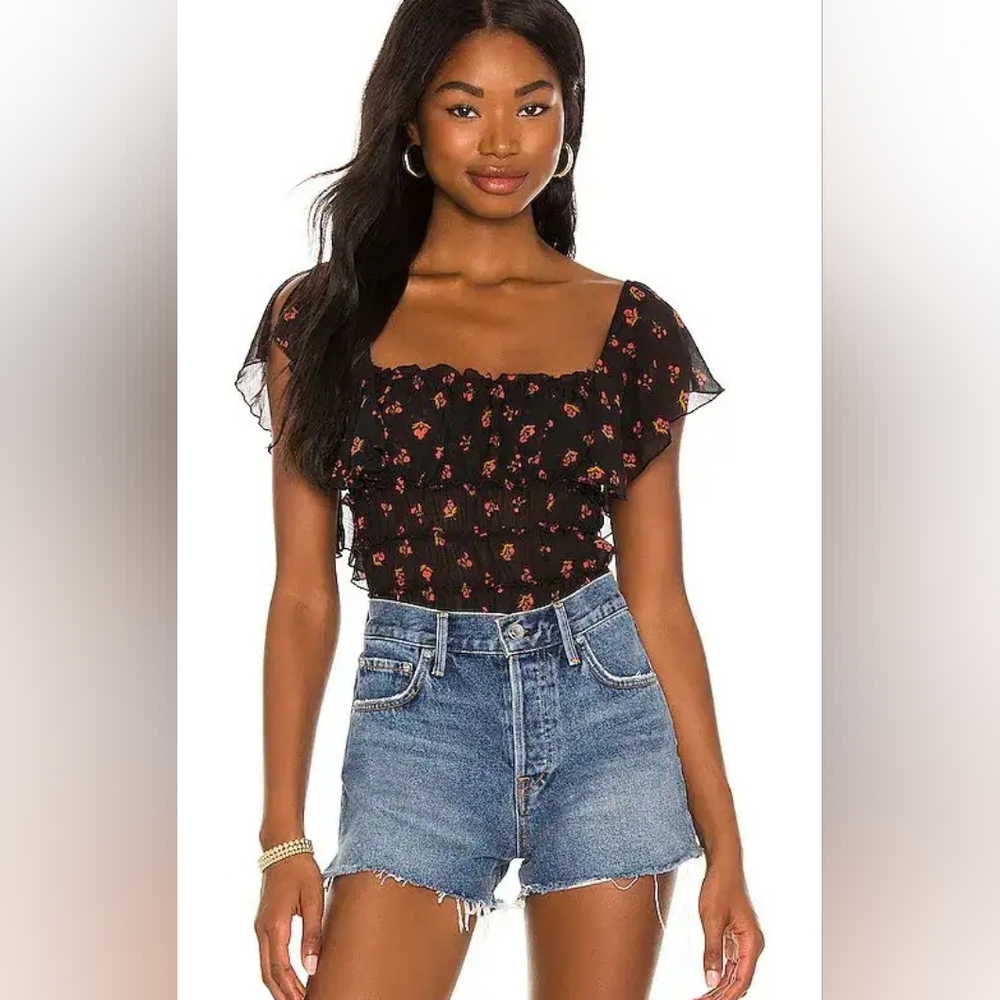 Intimately Free People Juliet Floral Print Ruffled Bodysuit In M NWOT
